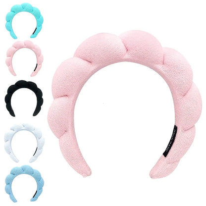 Fluffy Bubble Headband & Wristband Set – For Skincare, Makeup & Face Washing