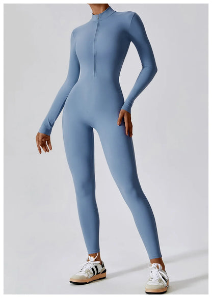 Women's Seamless Zip-Front Full-Length Active Jumpsuit – Anti-Pilling, Breathable Yoga Bodysuit