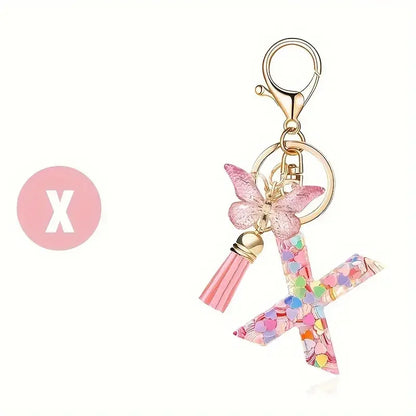 Personalised Resin Letter Keychain – Floral Design with Tassel & Charm