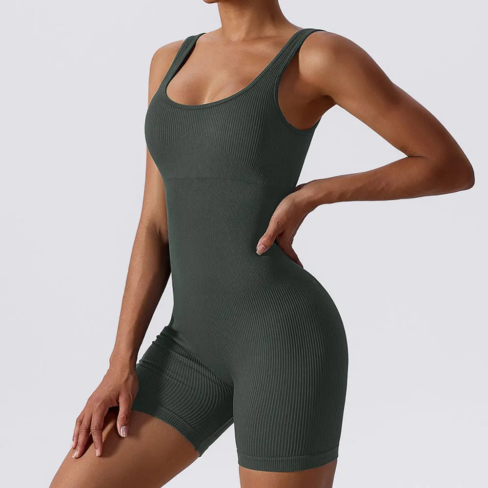 One-Piece Seamless Jumpsuit for Women – Ribbed Workout, Yoga, Gymwear