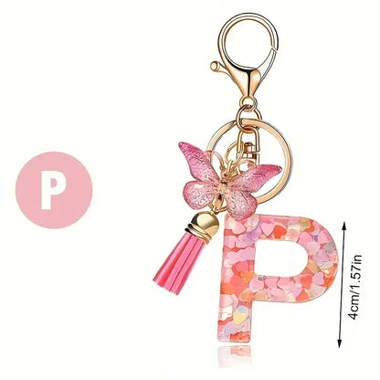 Personalised Resin Letter Keychain – Floral Design with Tassel & Charm