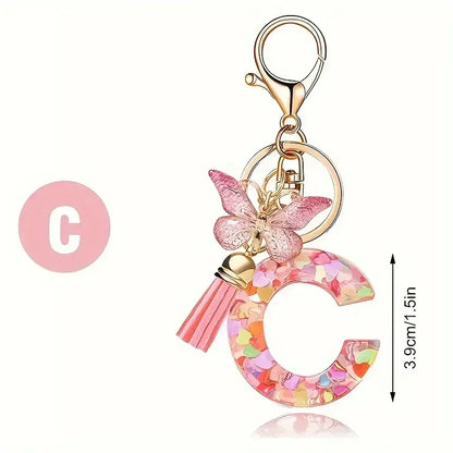 Personalised Resin Letter Keychain – Floral Design with Tassel & Charm