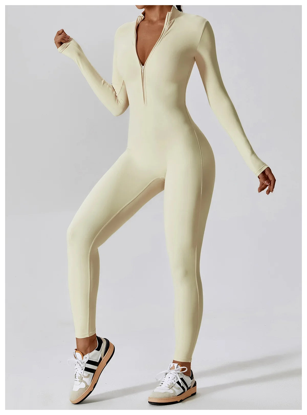 Women's Seamless Zip-Front Full-Length Active Jumpsuit – Anti-Pilling, Breathable Yoga Bodysuit