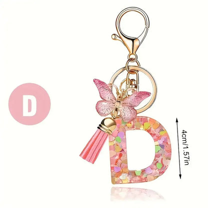 Personalised Resin Letter Keychain – Floral Design with Tassel & Charm